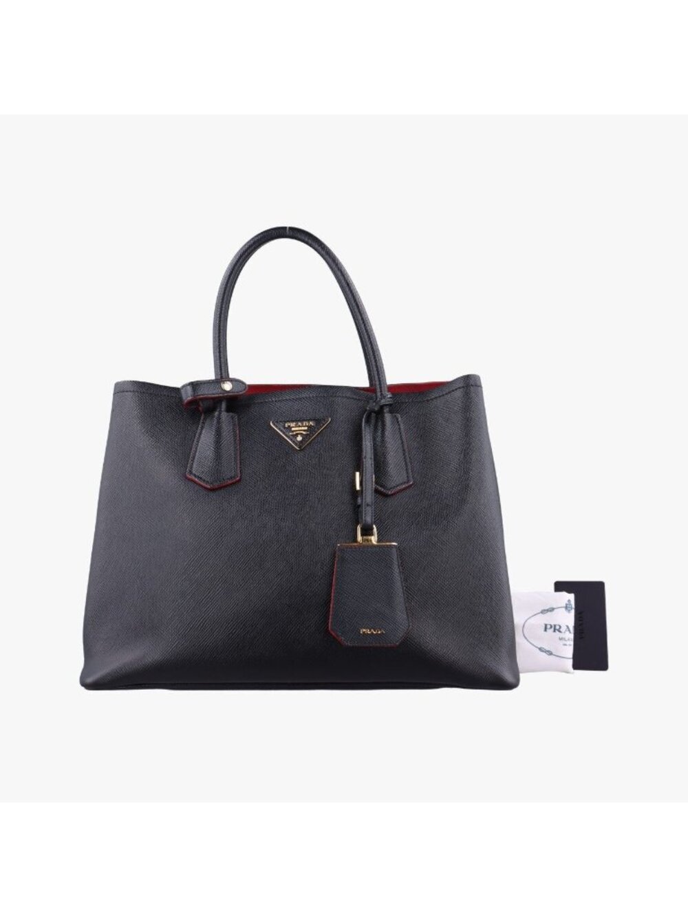 Prada Double Cuir Black Saffiano Leather